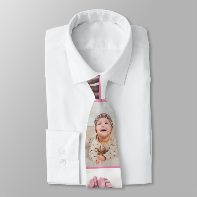 Photo Collage Best Papa Ever Pink Neck Tie  (Tied)
