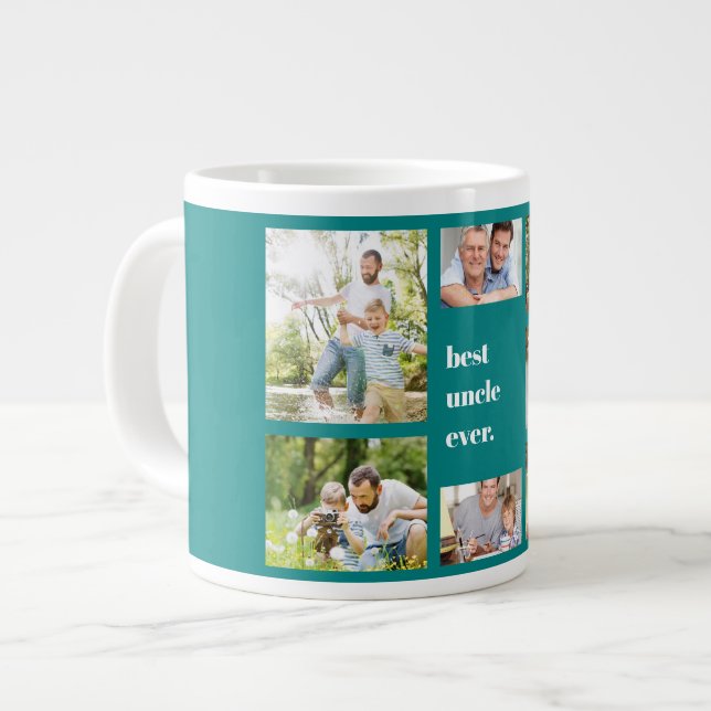 Photo Collage Best Uncle Ever Teal and White Large Coffee Mug (Front Left)