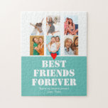 Photo Collage BFF Birthday Gift Custom Teal Jigsaw Puzzle<br><div class="desc">Photo Collage BFF Birthday Gift Custom Teal</div>