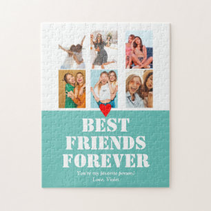 Photo Collage BFF Birthday Gift Custom Teal Jigsaw Puzzle