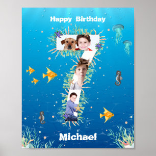Photo Collage Big 7th Birthday Under The Sea Poster