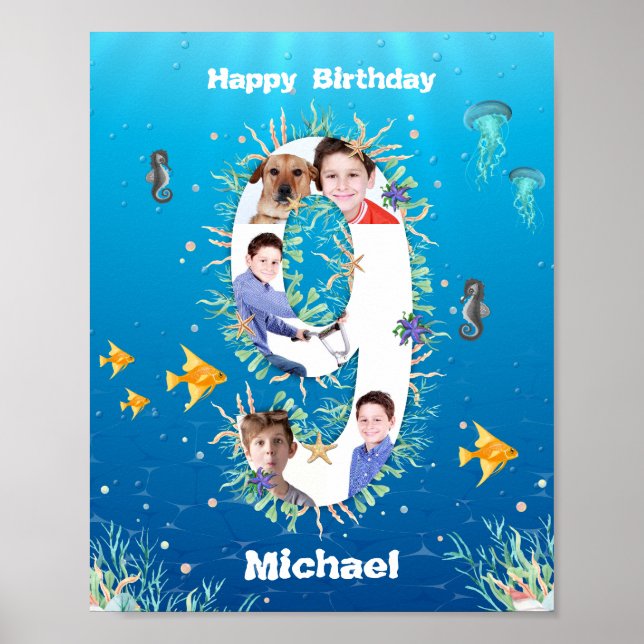Photo Collage Big 9th Birthday Under The Sea Poster (Front)