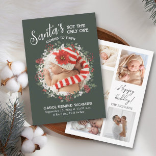 Photo Collage Birth Stats Holiday Baby Shower Thank You Card