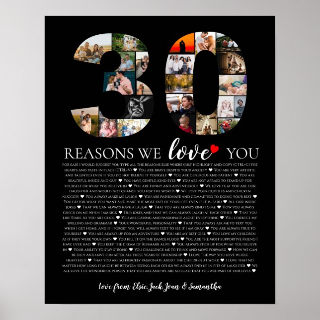 photo collage birthday 30 reasons why we love you poster (Front)