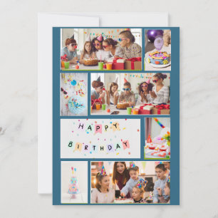 Photo Collage Birthday Card - Blue with 7 Frames