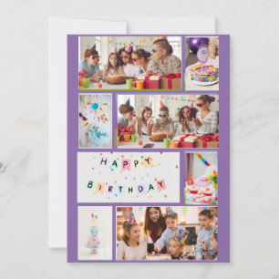 Photo Collage Birthday Card - Purple 7 Frames
