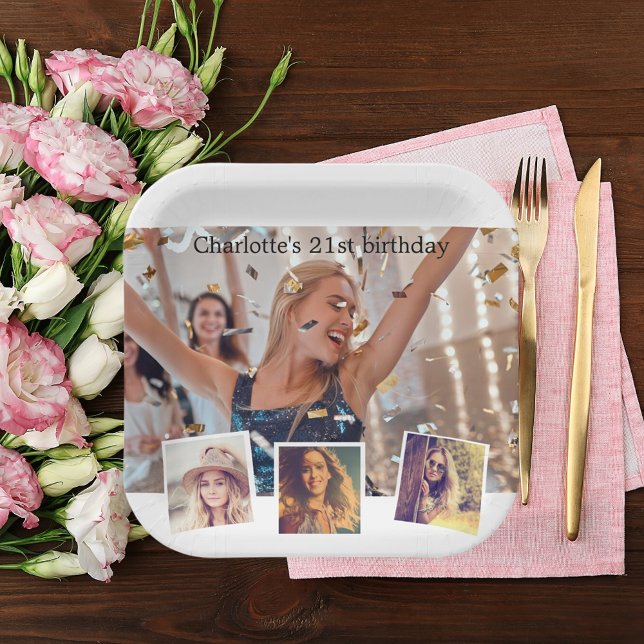 Photo collage birthday party paper plate (Creator Uploaded)