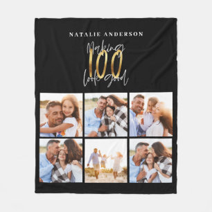 Photo collage black and gold 0th birthday fleece b blanket
