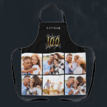 Photo collage black and gold 100th birthday modern apron<br><div class="desc">Photo collage black and gold 100th birthday modern typography design.</div>