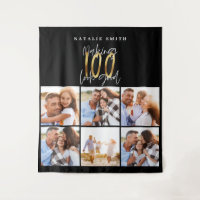 Photo collage black and gold 100th birthday modern