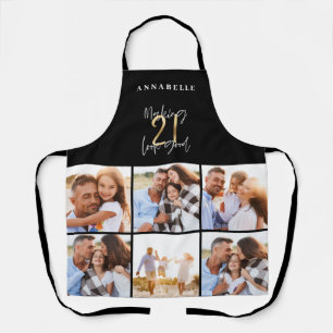 Photo collage black and gold 21ST birthday modern Apron