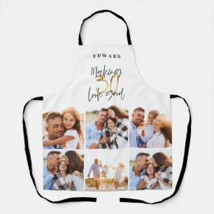 Photo collage black and gold 30th birthday modern  apron