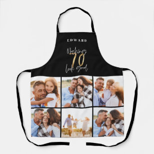 Photo collage black and gold 70th birthday modern apron