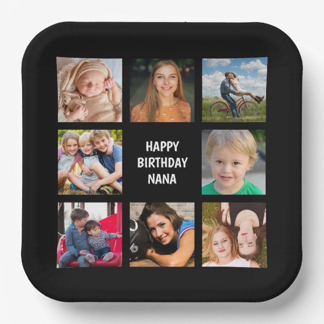 Photo Collage Black and White Custom Paper Plate (Front)