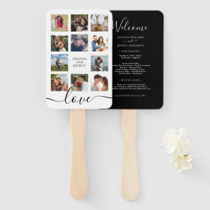 Photo Collage Black and White Wedding Program Hand Fan
