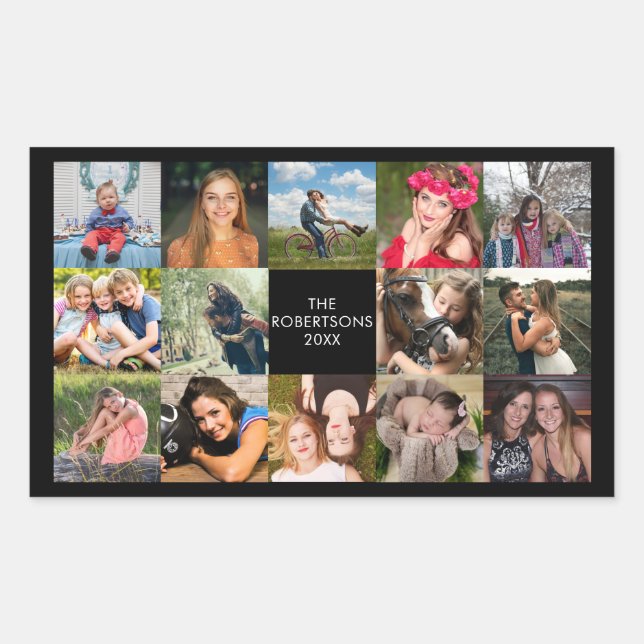 Photo Collage Black Custom Rectangular Sticker (Front)