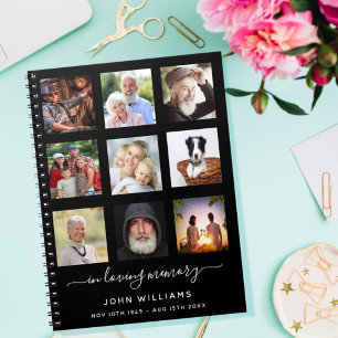 Photo collage black memorial funeral guestbook notebook