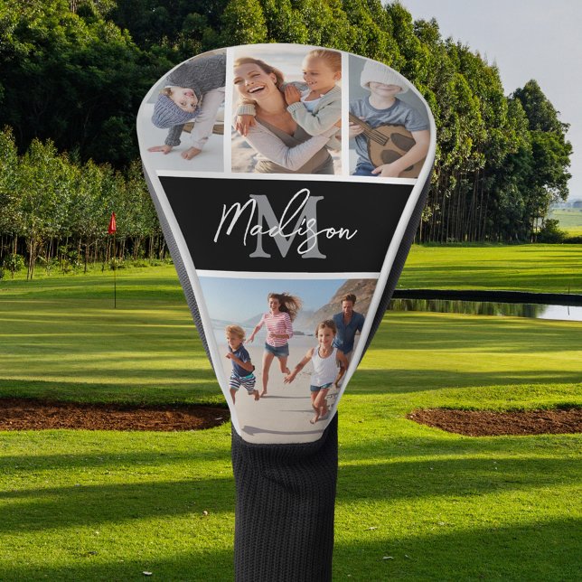 Photo Collage Black Monogram Golf Head Cover (Creator Uploaded)