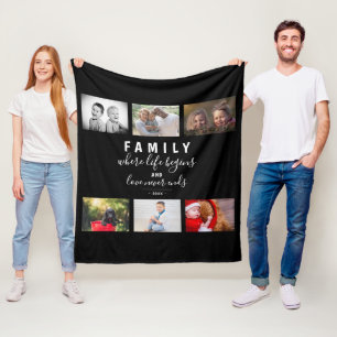 Photo Collage Black Script Family Keepsake Saying Fleece Blanket