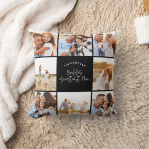 Photo collage black typography modern mothers day cushion