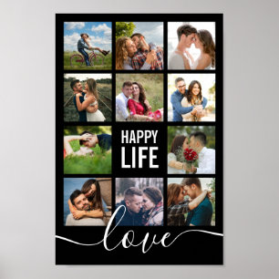 Photo Collage Black Wedding Happy Life Poster