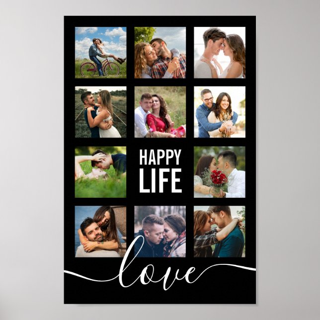 Photo Collage Black Wedding Happy Life Poster (Front)