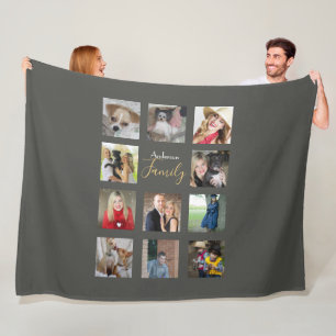 Photo Collage Blanket Silver Grey with Text