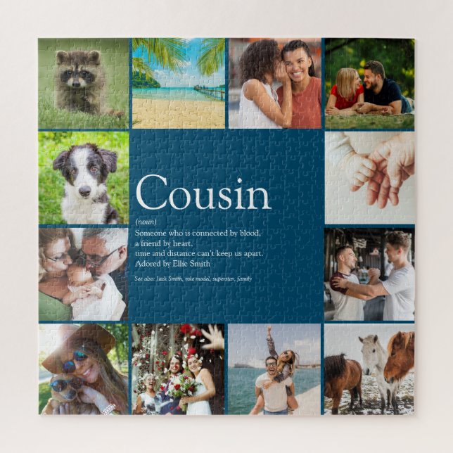 Photo Collage Blue Fun Best Cousin Ever Definition Jigsaw Puzzle (Vertical)