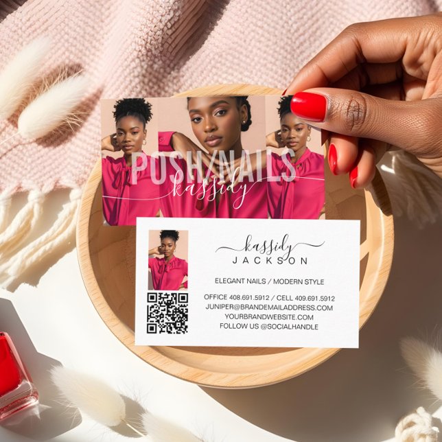 Photo Collage Bold Name Script Calligraphy QR Code Business Card (Photo Collage Bold Name Script Calligraphy QR Code Business Card)