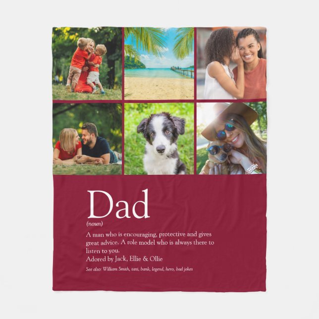 Photo Collage Burgundy Dad Daddy Father Definition Fleece Blanket (Front)