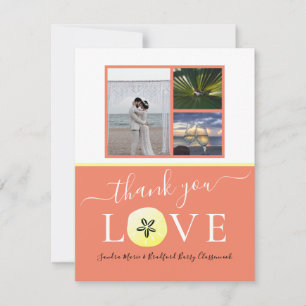 Photo Collage Burnt Orange Coral Wedding / love Thank You Card
