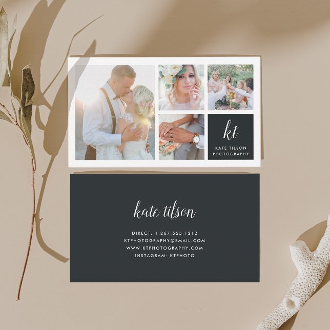 Photo Collage & Calligraphy Monogram Photographer Business Card (Creator Uploaded)