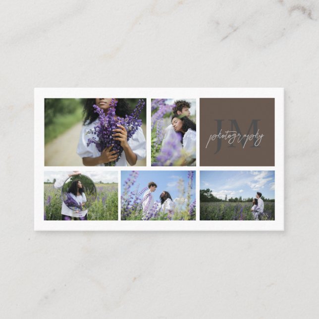 Photo Collage & Calligraphy Monogram Photography Business Card (Front)