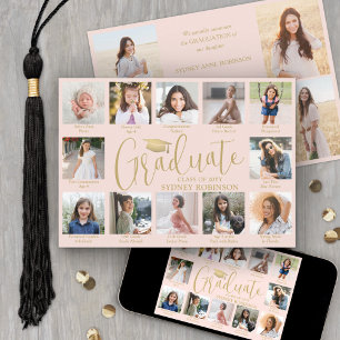 Photo Collage & Captions Blush Pink Graduation Announcement
