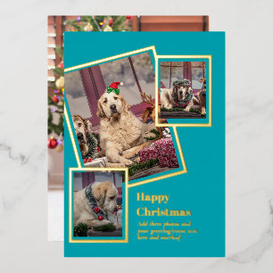 PHOTO Collage Christmas Card REAL GOLD FOIL