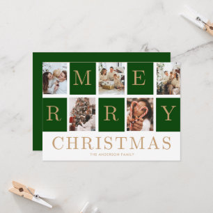 Photo Collage Christmas Family Gold Holiday Card