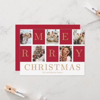 Photo Collage Christmas Family Gold Holiday Card