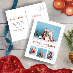 Photo Collage Christmas Merry and Bright Holiday Postcard