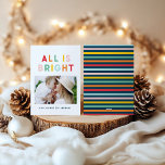 Photo collage christmas rainbow colourful bright h holiday card<br><div class="desc">Photo collage christmas rainbow colourful stripe all is bright fun family holiday collection</div>