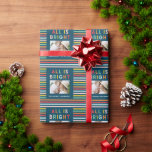 Photo collage christmas rainbow colourful bright wrapping paper<br><div class="desc">Photo collage christmas rainbow colourful stripe all is bright navy blue fun family holiday collection.</div>