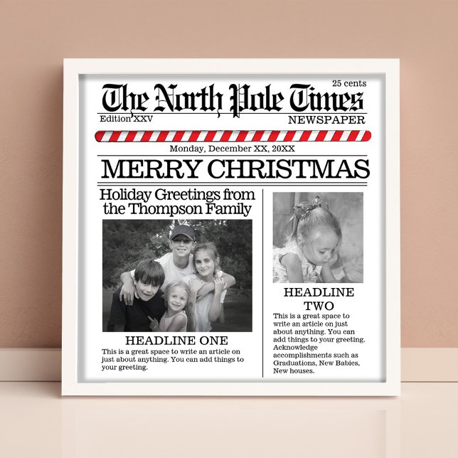 Photo Collage Christmas Santa Merry Christmas Poster (Christmas whimsical newspaper typography photo poster. )