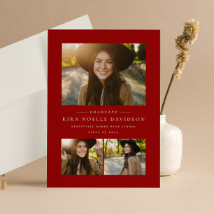 Photo collage classic red graduation announcement