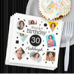 Photo Collage Confetti Name 30th Birthday  Napkin<br><div class="desc">A fun photo collage of confetti for a 30th birthday paper napkins with a customised name to serve with all you birthday treats. Bold graphics of confetti in triangles,  ovals,  rectangles,  circles and squares in Black and White. Add the birthday person's personality to the celebration style.</div>