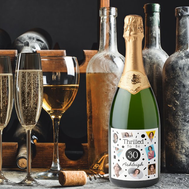 Photo Collage Confetti Name 30th Birthday  Sparkling Wine Label (Creator Uploaded)