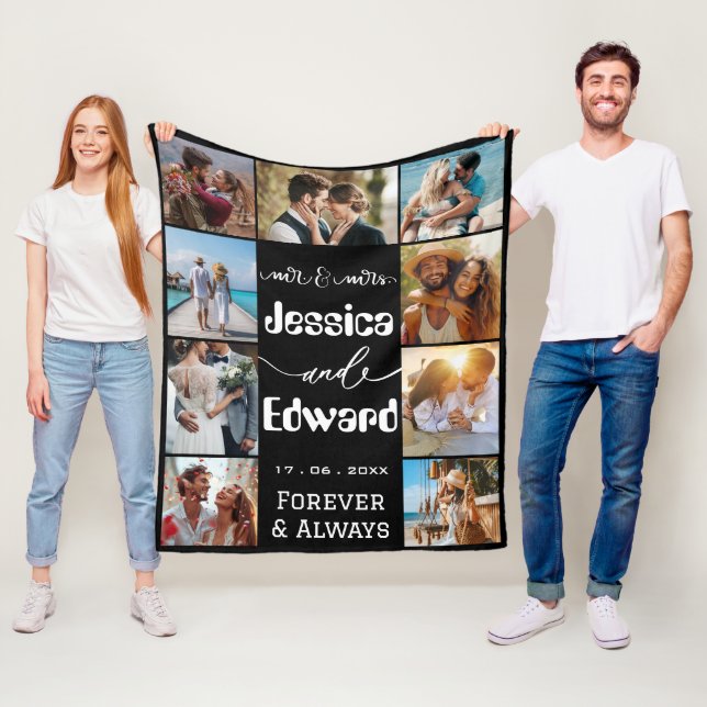 Photo Collage Couple 9 Pictures Forever and Always Fleece Blanket (In Situ)