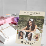 Photo collage cream birthday party welcome pedestal sign<br><div class="desc">Create your own unique photo collage. Use four,  4 of your favourite photo. Personalise and add a name and age. Cream,  ivory coloured background,  black text.</div>