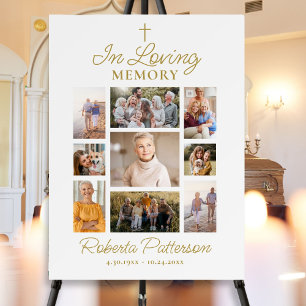 Photo Collage Cross Funeral Memorial Welcome Poster