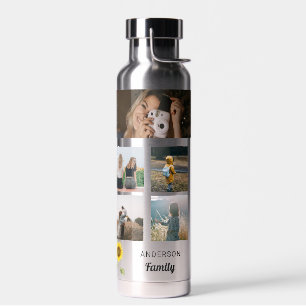 Photo Collage Custom Family Name Sunflower Water Bottle