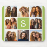 Photo Collage Custom Monogram - Lime Green Mouse Pad<br><div class="desc">You can use Instagram photos for this design. Use 8 square photos to create a unique and personal gift. Or you can keep the hipster puppy and make a trendy keepsake. If you need to adjust the pictures,  click on the customize tool to make changes.</div>