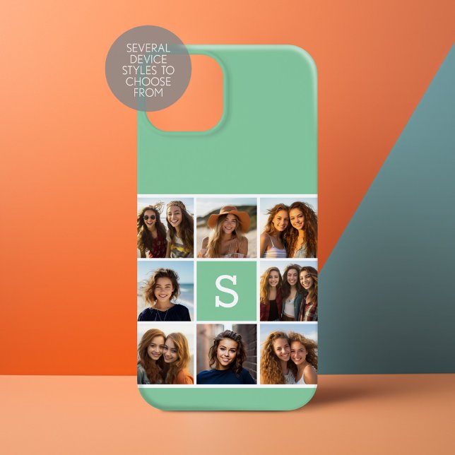 Photo Collage Custom Monogram Mint Green (Personalize a Phone Case with your photos and monogram)